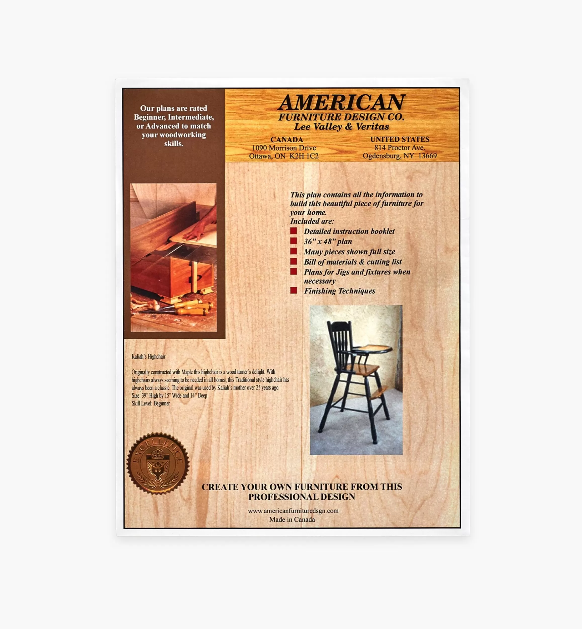 Lee Valley Kaliah's High Chair Plan