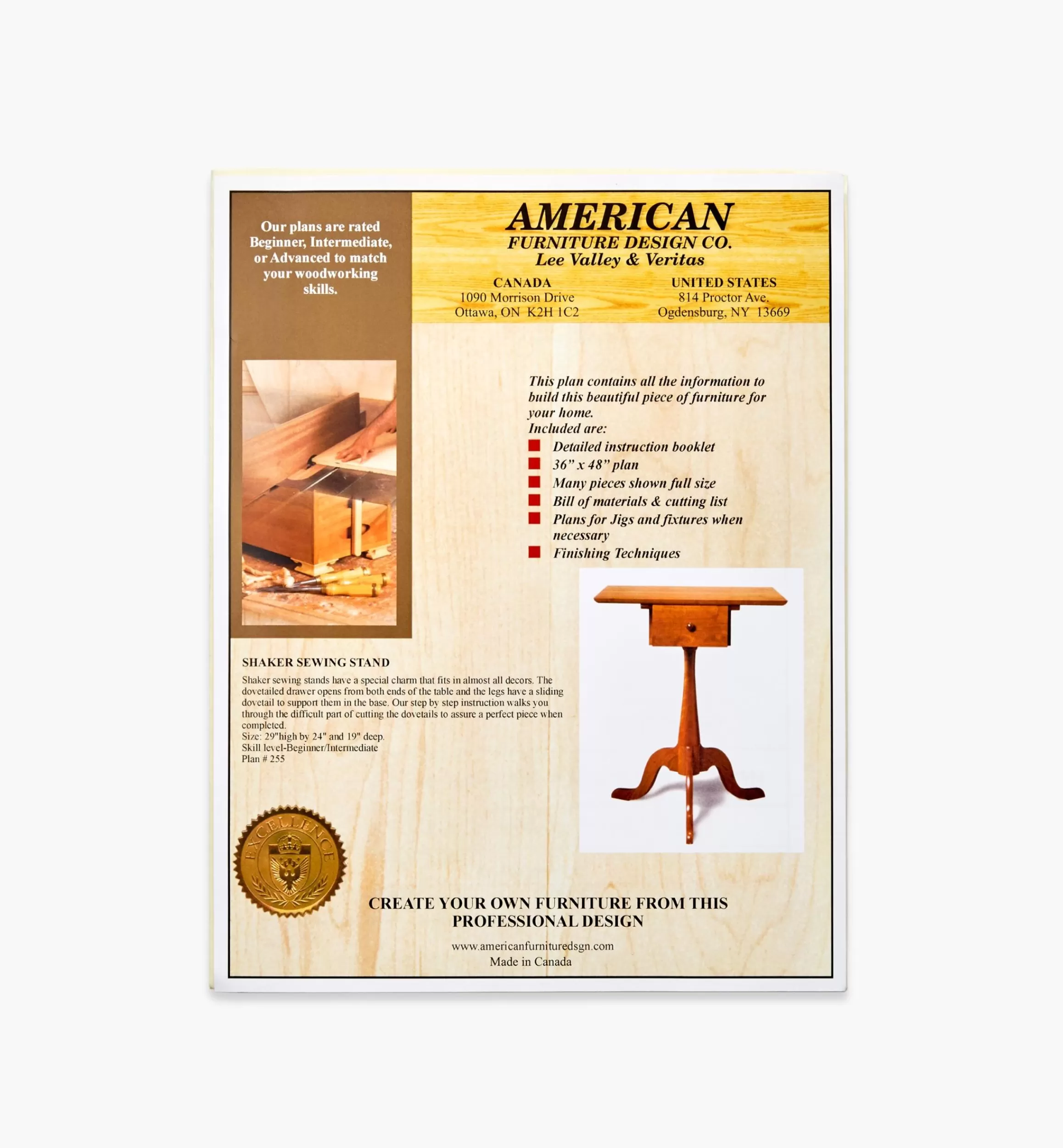 Lee Valley Shaker Sewing Stand Plan