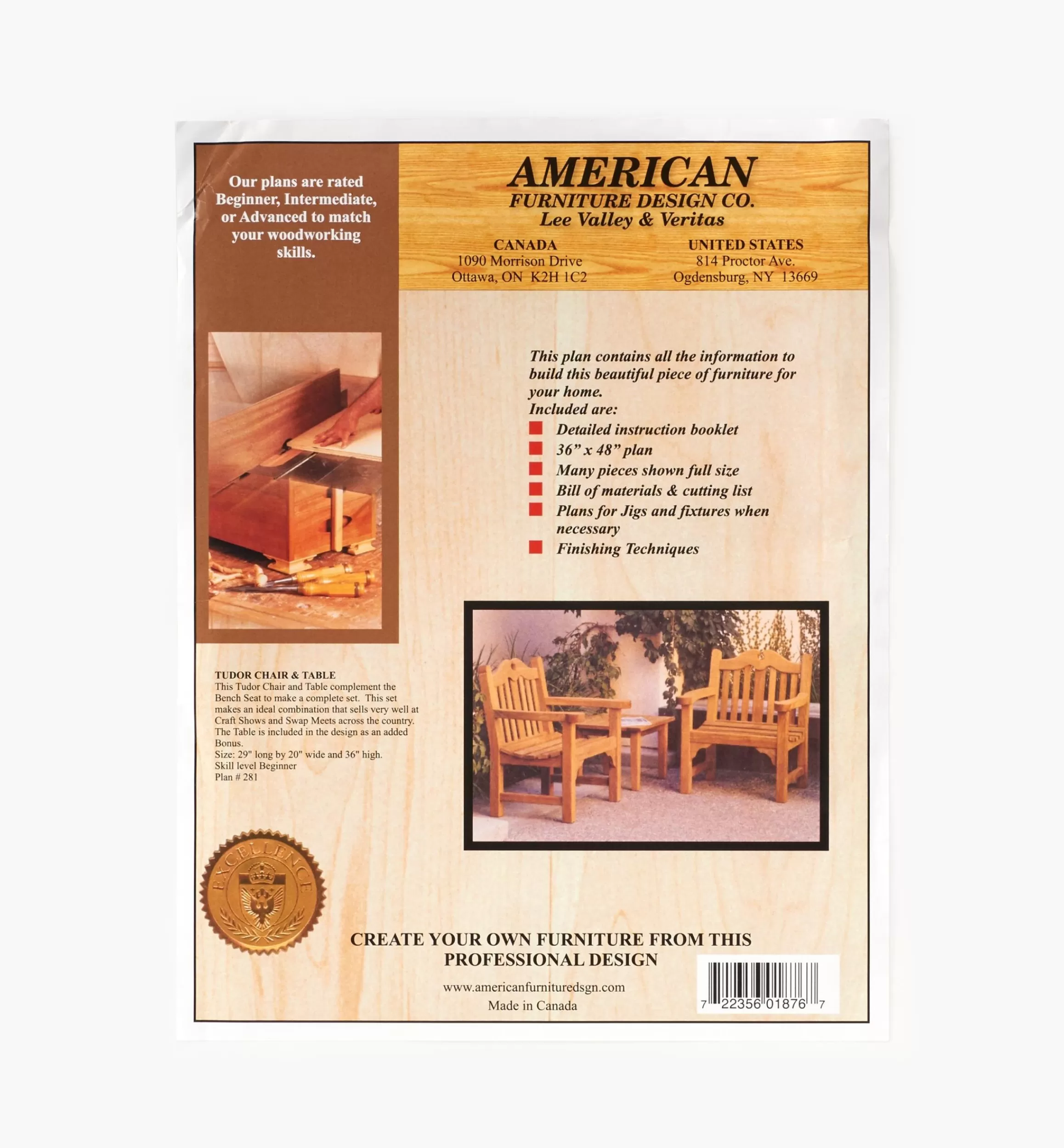 Lee Valley Tudor Chair, Table & Bench Seat Plans